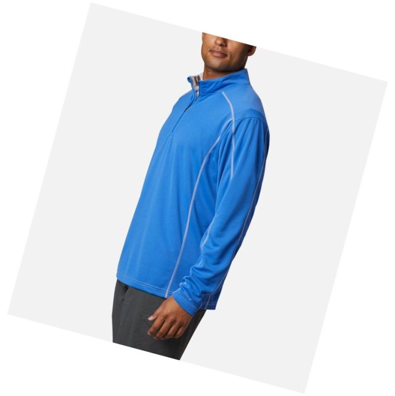 Columbia PFG Low Drag 1/4 Zip Top Sweatshirt Erkek Mavi | 04256-RZJT