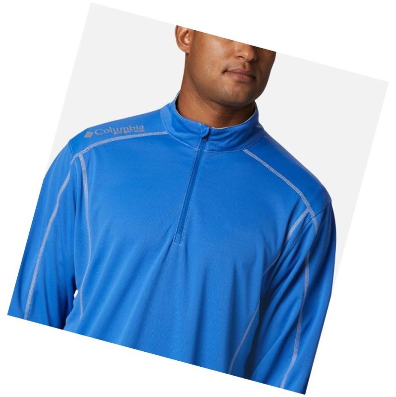 Columbia PFG Low Drag 1/4 Zip Top Sweatshirt Erkek Mavi | 04256-RZJT