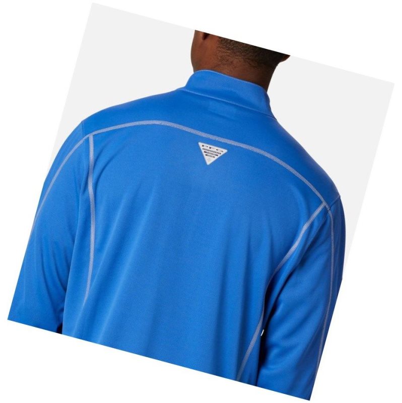 Columbia PFG Low Drag 1/4 Zip Top Sweatshirt Erkek Mavi | 04256-RZJT