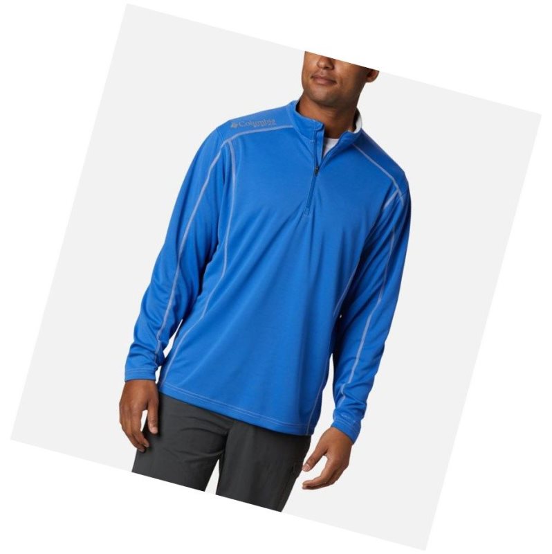 Columbia PFG Low Drag 1/4 Zip Top Sweatshirt Erkek Mavi | 04256-RZJT