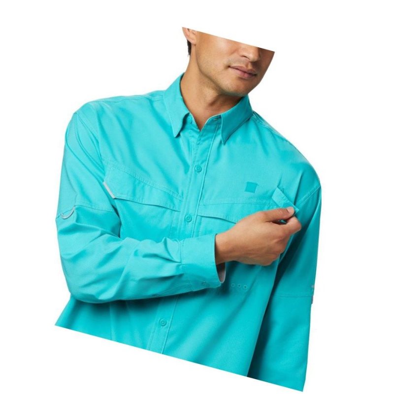 Columbia PFG Low Drag Offshore Long Sleeve Gömlek Erkek Açık Turkuaz | 81263-MENV