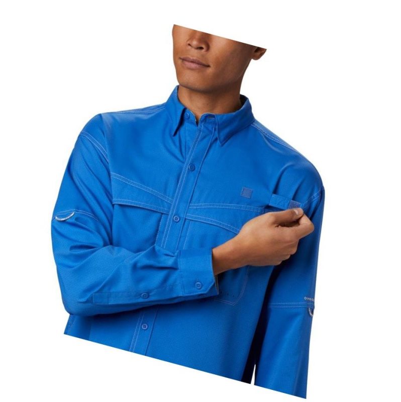 Columbia PFG Low Drag Offshore Long Sleeve Gömlek Erkek Mavi | 54029-NAUB
