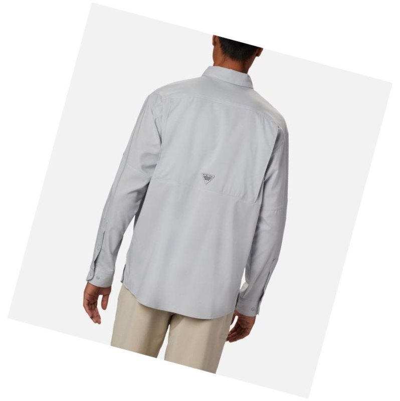Columbia PFG Low Drag Offshore Long Sleeve Gömlek Erkek Gri Beyaz | 51327-VXJT