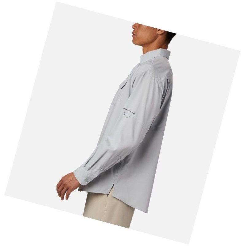 Columbia PFG Low Drag Offshore Long Sleeve Gömlek Erkek Gri Beyaz | 51327-VXJT