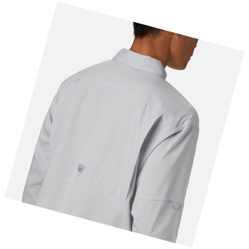 Columbia PFG Low Drag Offshore Long Sleeve Gömlek Erkek Gri Beyaz | 51327-VXJT