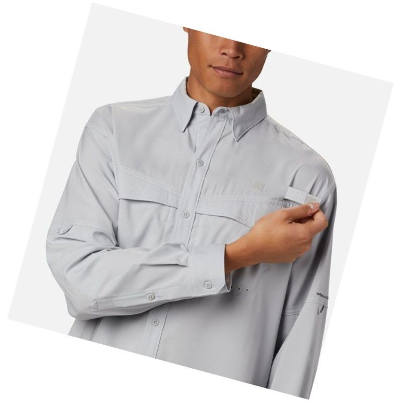 Columbia PFG Low Drag Offshore Long Sleeve Gömlek Erkek Gri Beyaz | 51327-VXJT