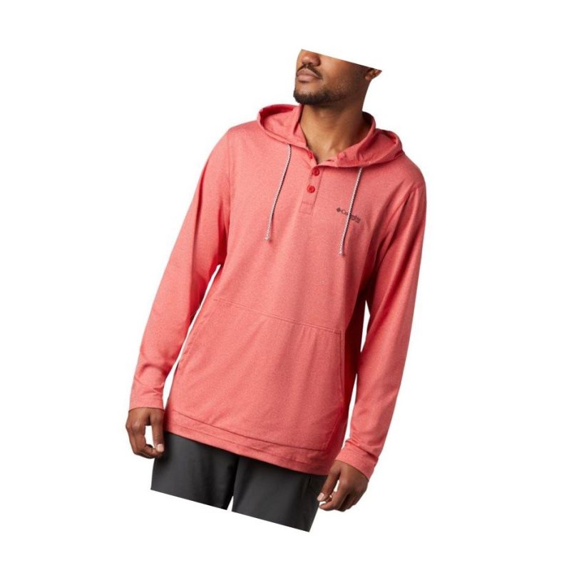 Columbia PFG Slack Tide Henley Kapşonlu Erkek Kırmızı | 63847-RCOQ