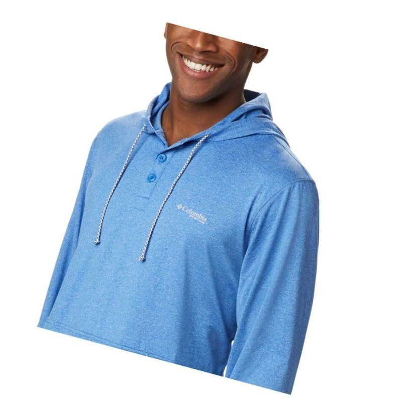 Columbia PFG Slack Tide Henley Kapşonlu Erkek Mavi | 02473-QRPH