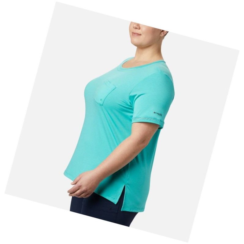 Columbia PFG Slack Water Knit Pocket Plus Size Tişört Kadın Mavi | 34792-TEOK