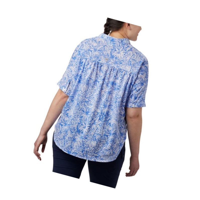Columbia PFG Sun Drifter 3/4 Sleeve Tunic Plus Size Gömlek Kadın Mavi | 29567-PWFL