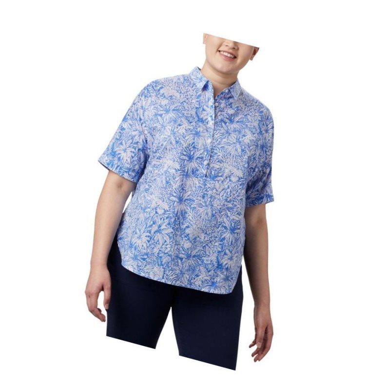Columbia PFG Sun Drifter 3/4 Sleeve Tunic Plus Size Gömlek Kadın Mavi | 29567-PWFL