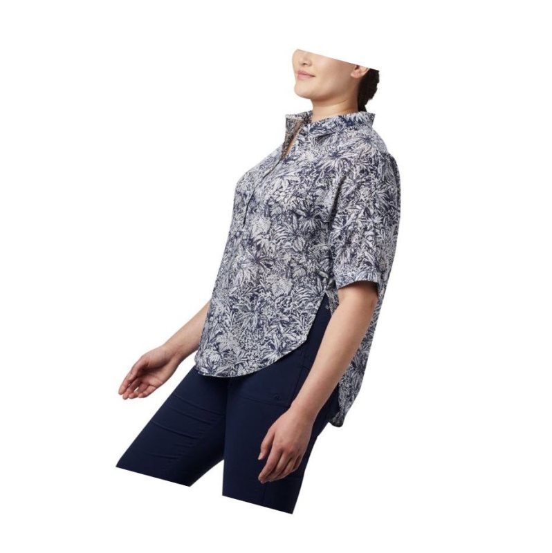 Columbia PFG Sun Drifter 3/4 Sleeve Tunic Plus Size Gömlek Kadın Lacivert | 04675-WZDA
