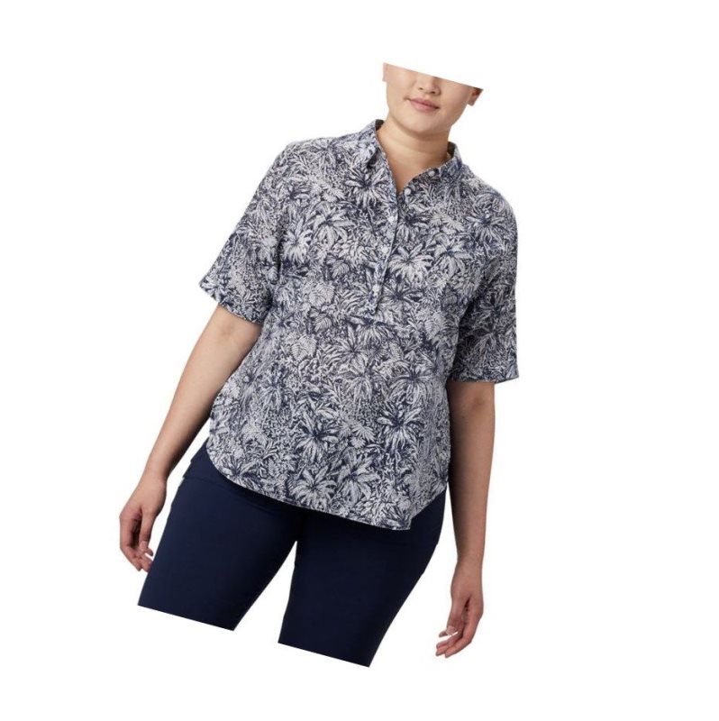 Columbia PFG Sun Drifter 3/4 Sleeve Tunic Plus Size Gömlek Kadın Lacivert | 04675-WZDA