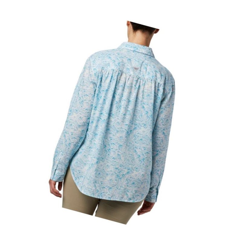 Columbia PFG Sun Drifter II Long Sleeve Gömlek Kadın Mavi | 75134-KANY