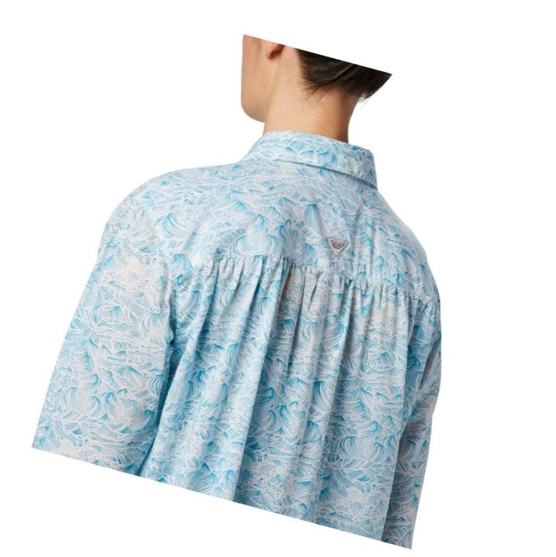 Columbia PFG Sun Drifter II Long Sleeve Gömlek Kadın Mavi | 75134-KANY