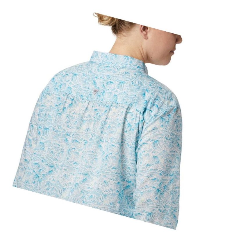 Columbia PFG Sun Drifter II Long Sleeve Plus Size Gömlek Kadın Mavi | 57190-ICJK