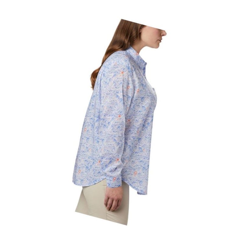 Columbia PFG Sun Drifter II Long Sleeve Plus Size Gömlek Kadın Mavi | 07462-GNML