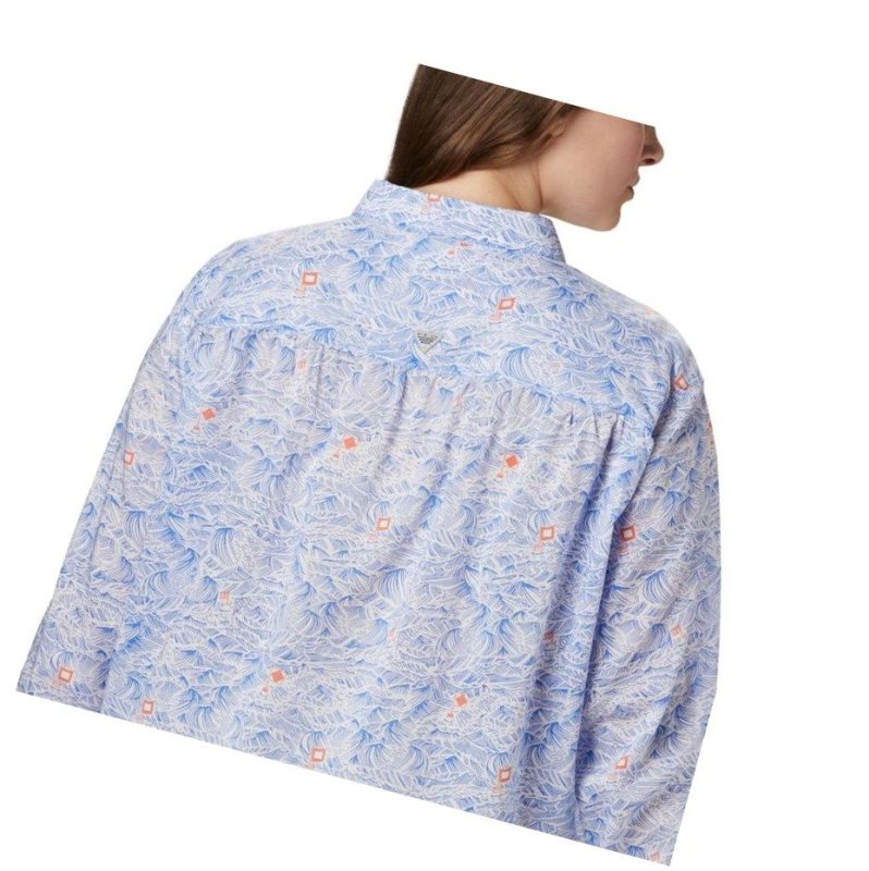 Columbia PFG Sun Drifter II Long Sleeve Plus Size Gömlek Kadın Mavi | 07462-GNML