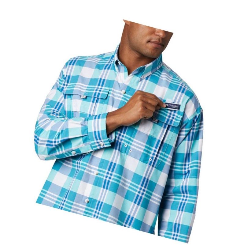Columbia PFG Super Bahama Long Sleeve Gömlek Erkek Açık Turkuaz Renkli | 28740-QYSU