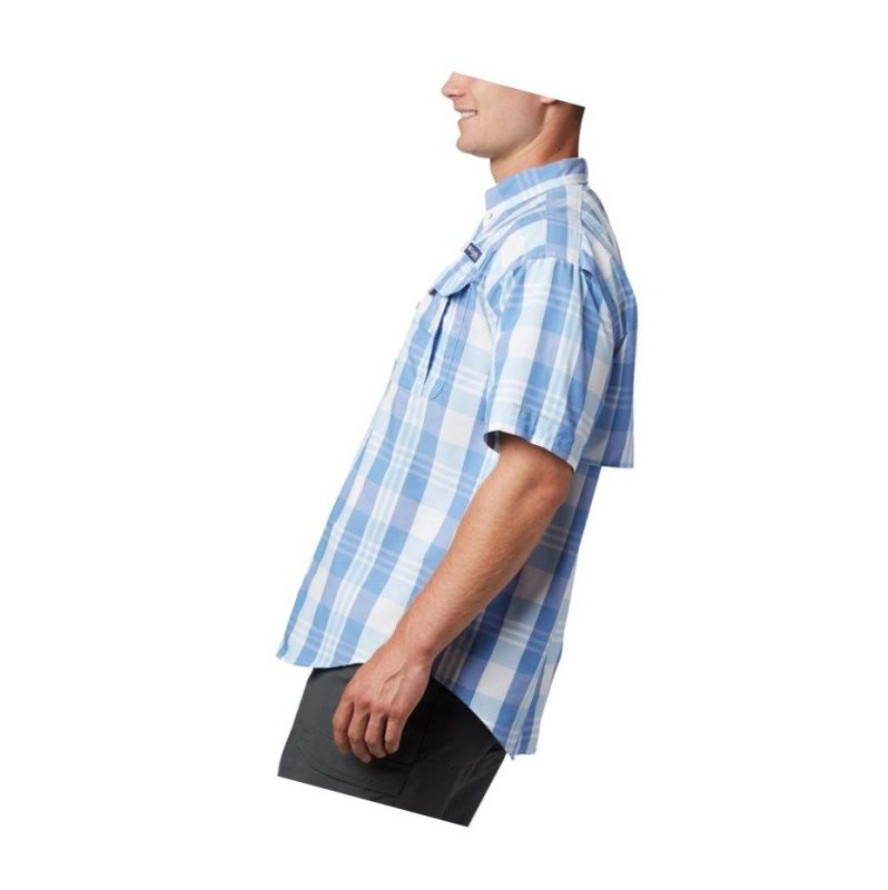 Columbia PFG Super Bahama Short Sleeve Gömlek Erkek Mavi Renkli | 46205-FUOJ