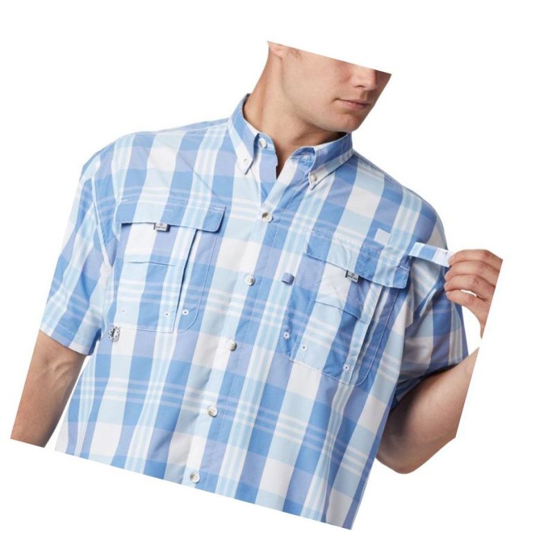 Columbia PFG Super Bahama Short Sleeve Gömlek Erkek Mavi Renkli | 46205-FUOJ