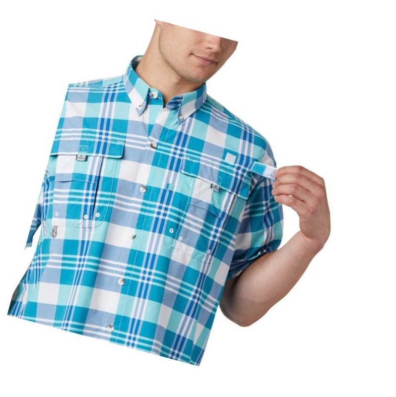 Columbia PFG Super Bahama Short Sleeve Gömlek Erkek Açık Turkuaz Renkli | 91782-EQCY