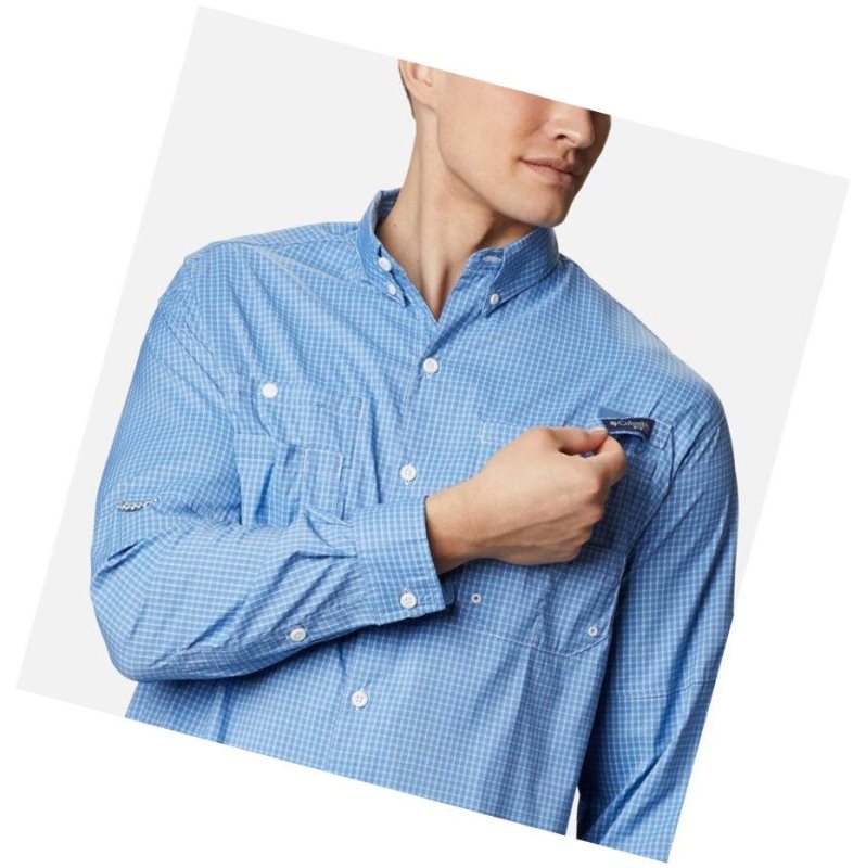 Columbia PFG Super Tamiami Long Sleeve Gömlek Erkek Mavi | 82691-UBWZ