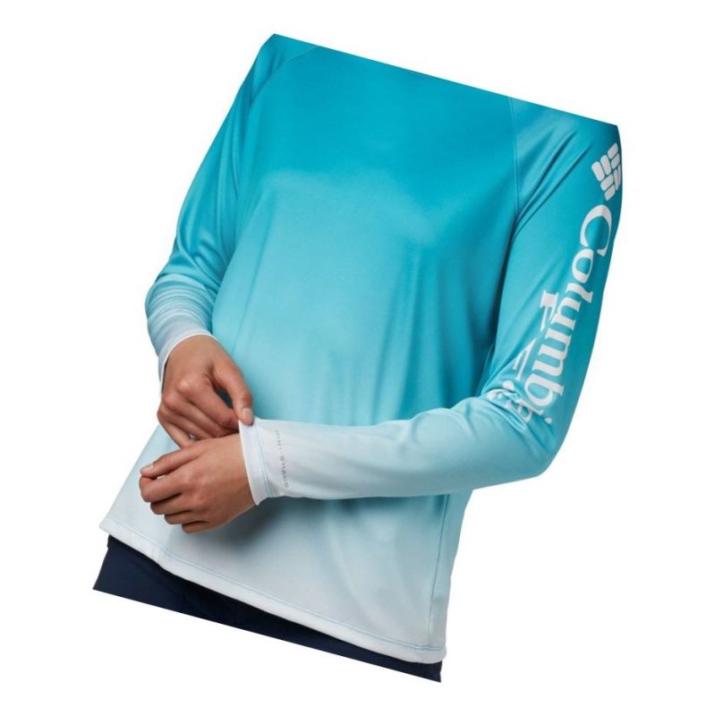 Columbia PFG Super Tidal Long Sleeve Sweatshirt Kadın Mavi | 62348-FOSX