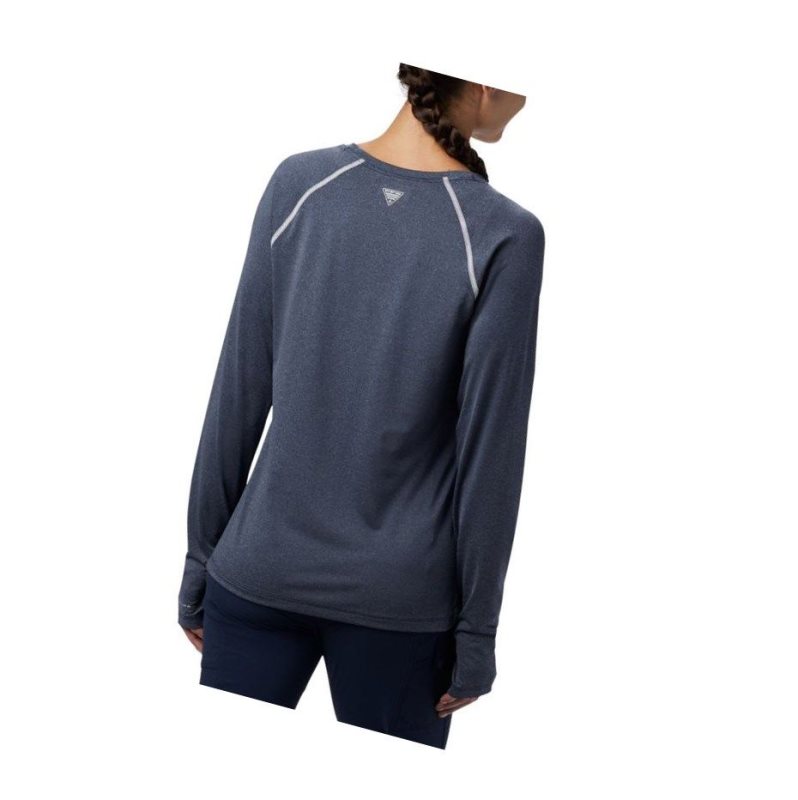 Columbia PFG Tamiami Heather Knit Long Sleeve Sweatshirt Kadın Lacivert Beyaz | 15268-DJTR