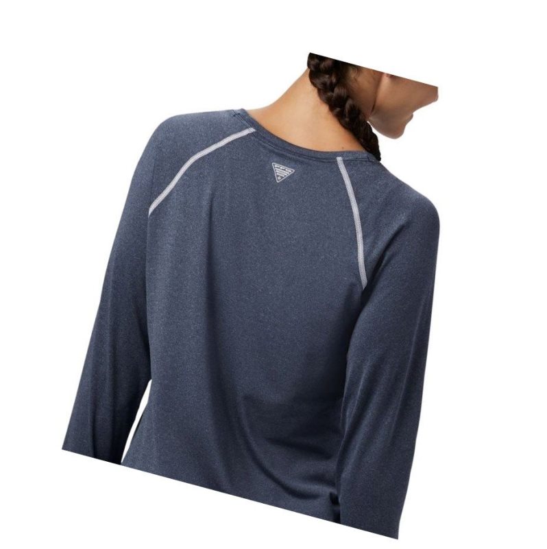 Columbia PFG Tamiami Heather Knit Long Sleeve Sweatshirt Kadın Lacivert Beyaz | 15268-DJTR