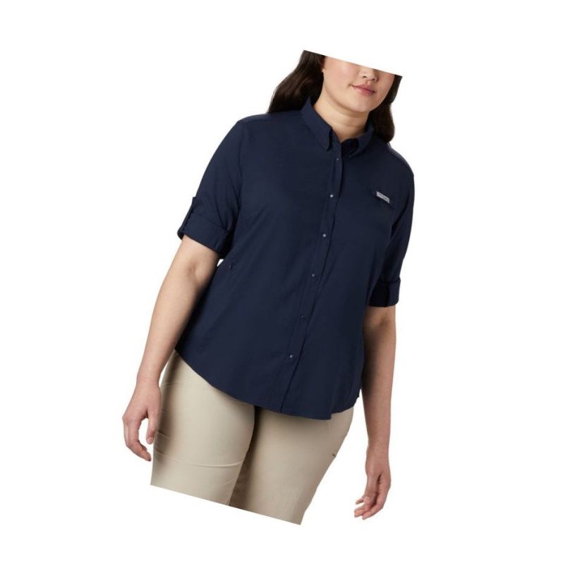 Columbia PFG Tamiami II Long Sleeve Plus Size Gömlek Kadın Lacivert | 74509-ATNH