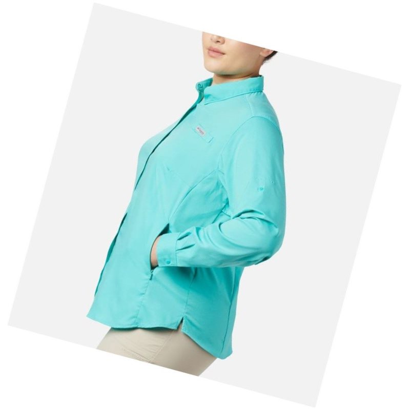 Columbia PFG Tamiami II Long Sleeve Plus Size Gömlek Kadın Mavi | 58601-NRGH