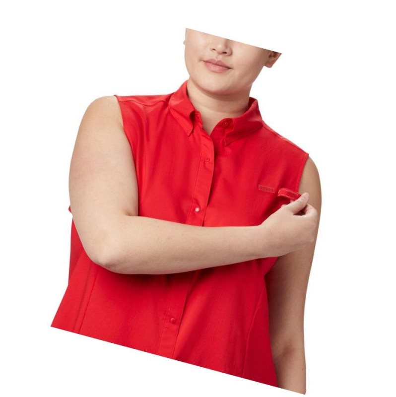 Columbia PFG Tamiami Sleeveless Plus Size Gömlek Kadın Kırmızı | 34815-DGHK