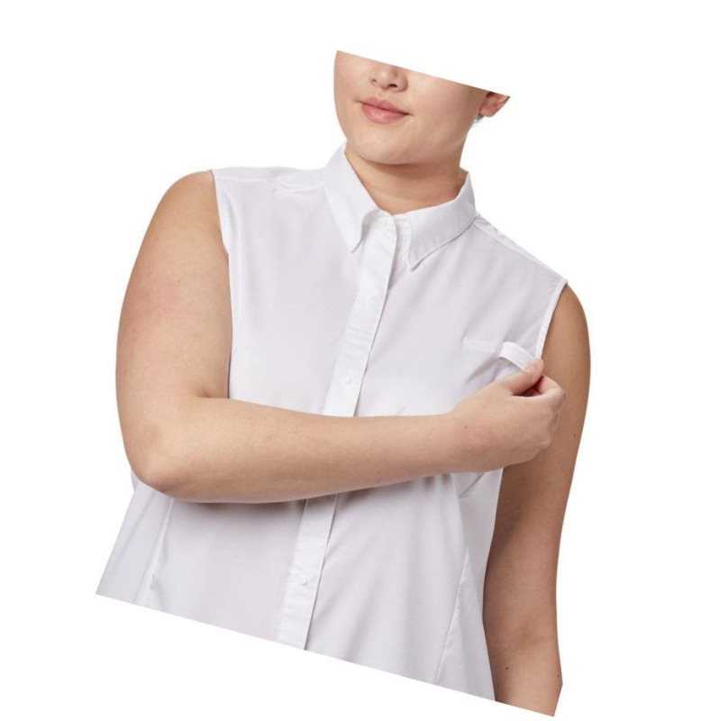 Columbia PFG Tamiami Sleeveless Plus Size Gömlek Kadın Beyaz | 07413-WTVC