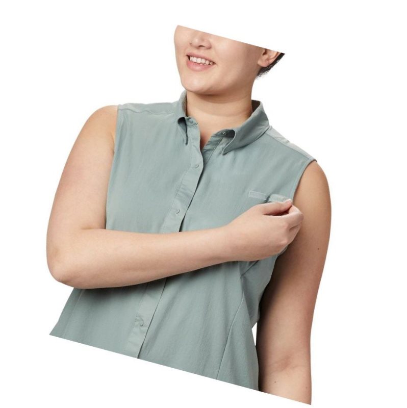 Columbia PFG Tamiami Sleeveless Plus Size Gömlek Kadın Açık Yeşil | 86590-ZCDN
