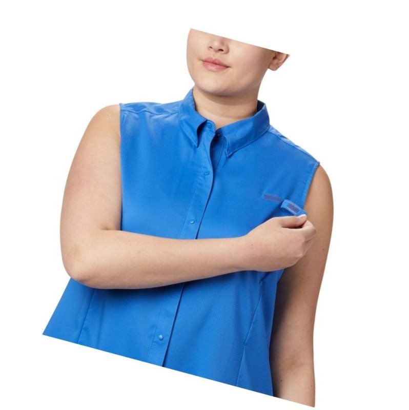 Columbia PFG Tamiami Sleeveless Plus Size Gömlek Kadın Mavi | 86305-NRGM
