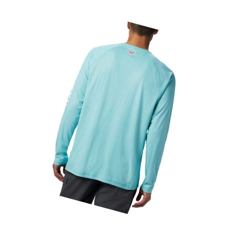 Columbia PFG Terminal Deflector Long Sleeve Tall Sweatshirt Erkek Açık Turkuaz Beyaz | 75289-HSFU