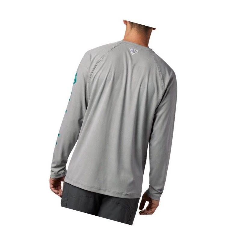 Columbia PFG Terminal Deflector Long Sleeve Big Sweatshirt Erkek Gri Açık Yeşil | 16384-DJVM