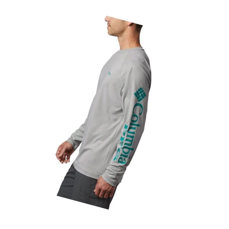 Columbia PFG Terminal Deflector Long Sleeve Big Sweatshirt Erkek Gri Açık Yeşil | 16384-DJVM