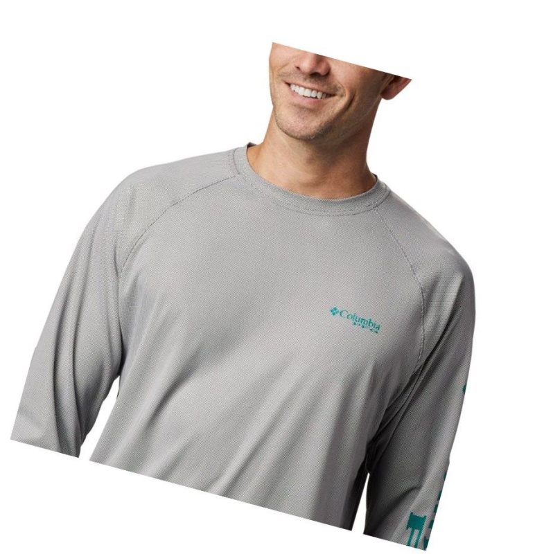 Columbia PFG Terminal Deflector Long Sleeve Big Sweatshirt Erkek Gri Açık Yeşil | 16384-DJVM