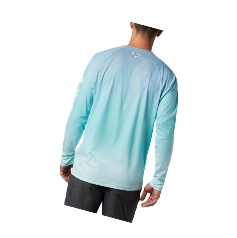 Columbia PFG Terminal Deflector Printed Long Sleeve Sweatshirt Erkek Açık Turkuaz | 43176-XTOF