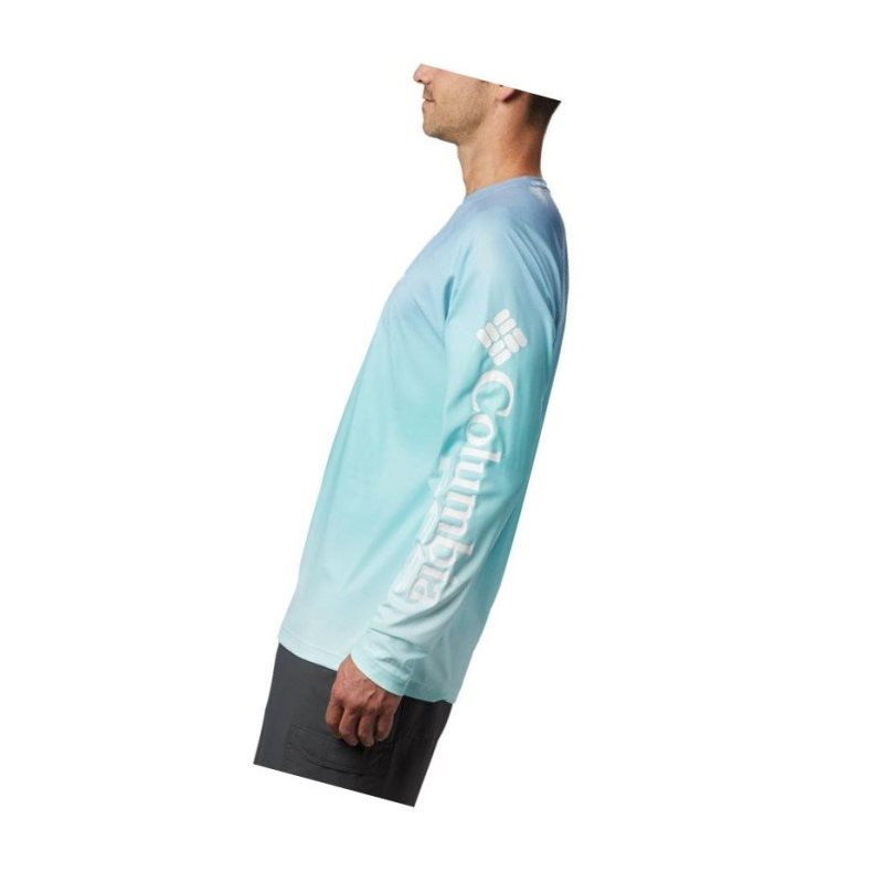 Columbia PFG Terminal Deflector Printed Long Sleeve Sweatshirt Erkek Açık Turkuaz | 43176-XTOF