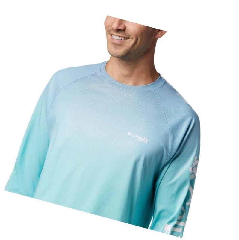 Columbia PFG Terminal Deflector Printed Long Sleeve Sweatshirt Erkek Açık Turkuaz | 43176-XTOF