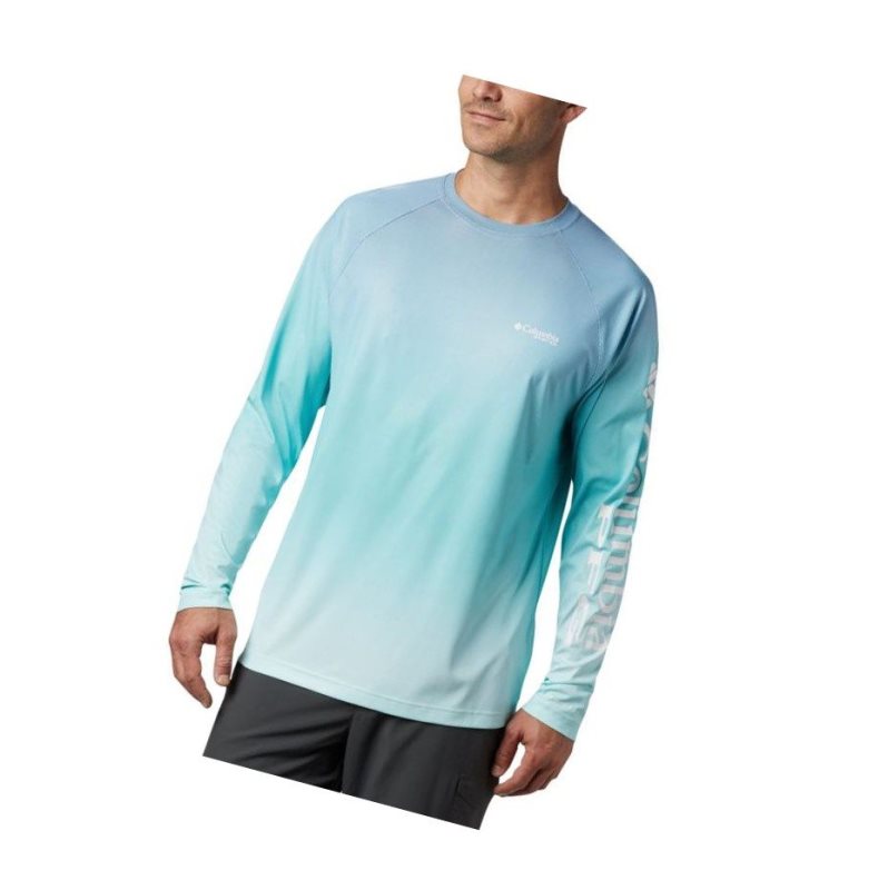 Columbia PFG Terminal Deflector Printed Long Sleeve Sweatshirt Erkek Açık Turkuaz | 43176-XTOF