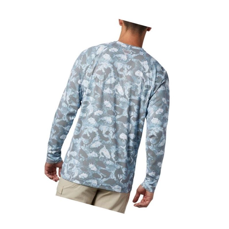 Columbia PFG Terminal Deflector Printed Long Sleeve Sweatshirt Erkek Lacivert Camo | 36014-FZYX
