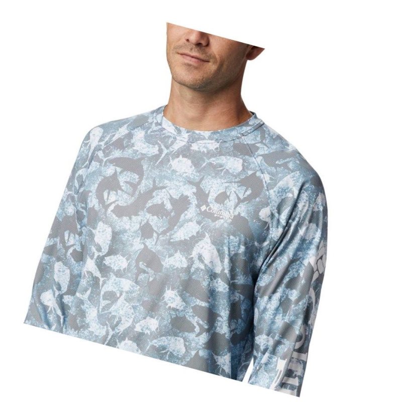 Columbia PFG Terminal Deflector Printed Long Sleeve Sweatshirt Erkek Lacivert Camo | 36014-FZYX