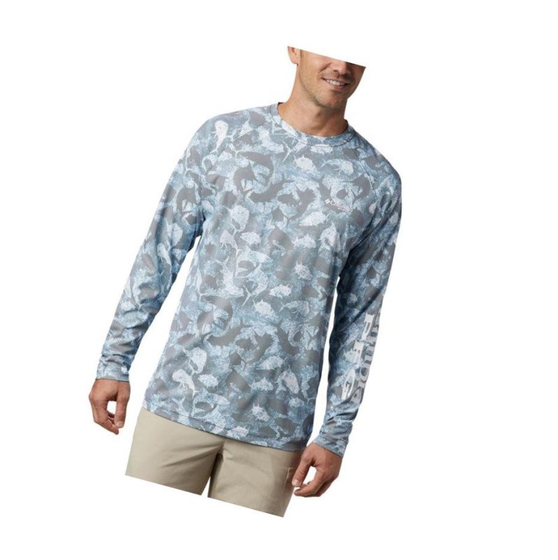 Columbia PFG Terminal Deflector Printed Long Sleeve Sweatshirt Erkek Lacivert Camo | 36014-FZYX