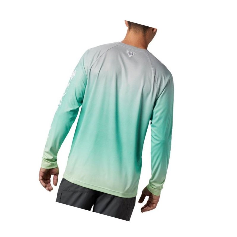 Columbia PFG Terminal Deflector Printed Long Sleeve Sweatshirt Erkek Açık Yeşil | 92417-USRL