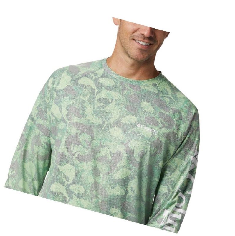 Columbia PFG Terminal Deflector Printed Long Sleeve Sweatshirt Erkek Gri Camo | 23745-YLVS