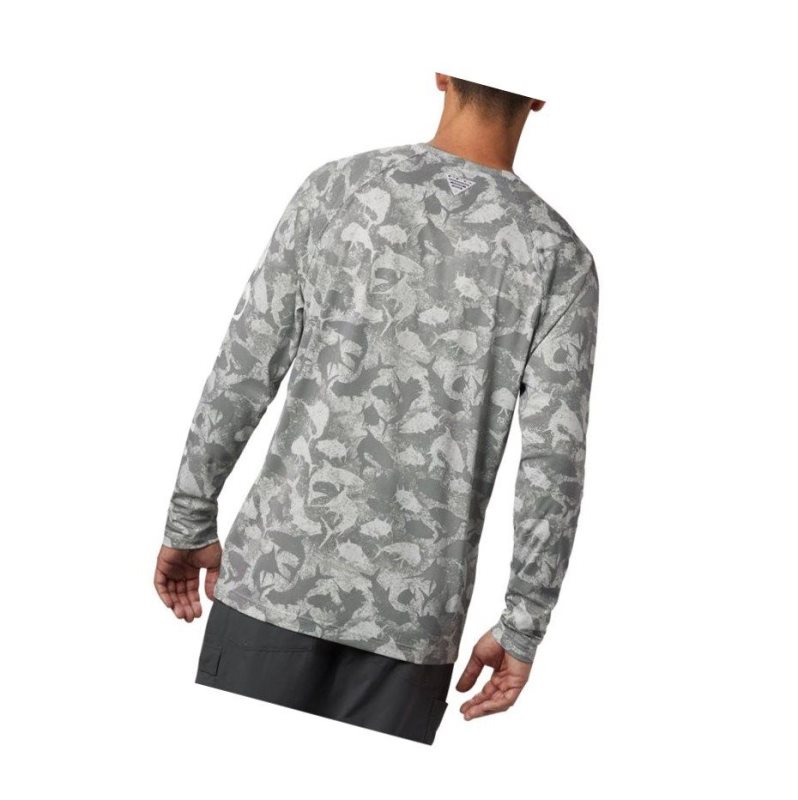 Columbia PFG Terminal Deflector Printed Long Sleeve Sweatshirt Erkek Gri Camo | 18924-TERG
